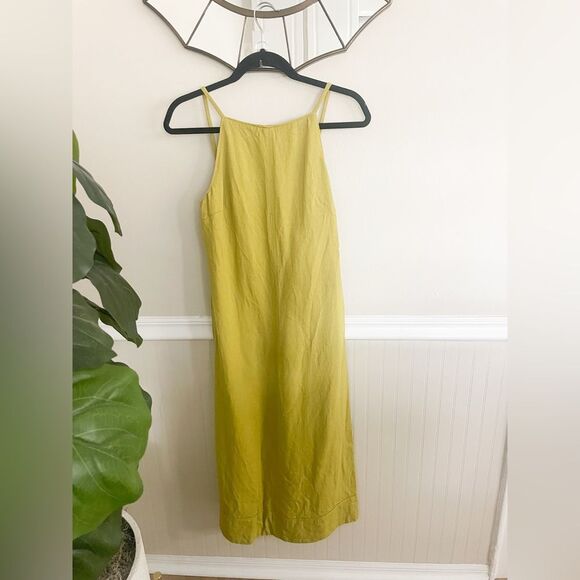 Zara Women's Green Linen Spaghetti Strap Maxi Dress Small - Picture 1 of 8